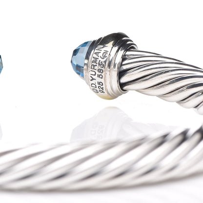 David Yurman Sterling Silver 14K Yellow Gold Blue Topaz 7mm Cable Classics Bracelet 5 of 5