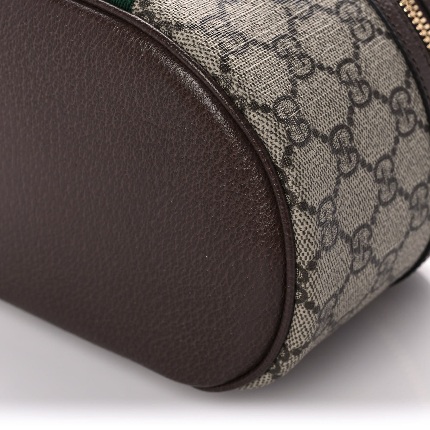 GG Supreme Monogram Textured Calfskin Web Ophidia Vanity Cosmetic Case Beige Ebony New Acero