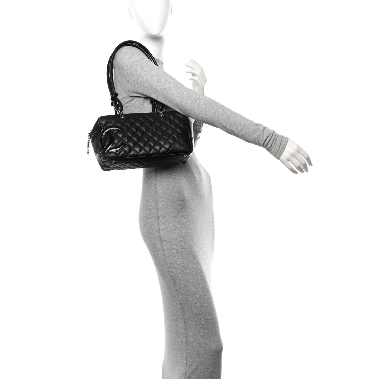 Chanel Calfskin Quilted Large Cambon Bowler Black 2 of 14