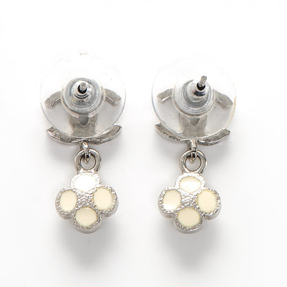 Chanel Enamel CC Camellia Drop Earrings Silver 3 of 3