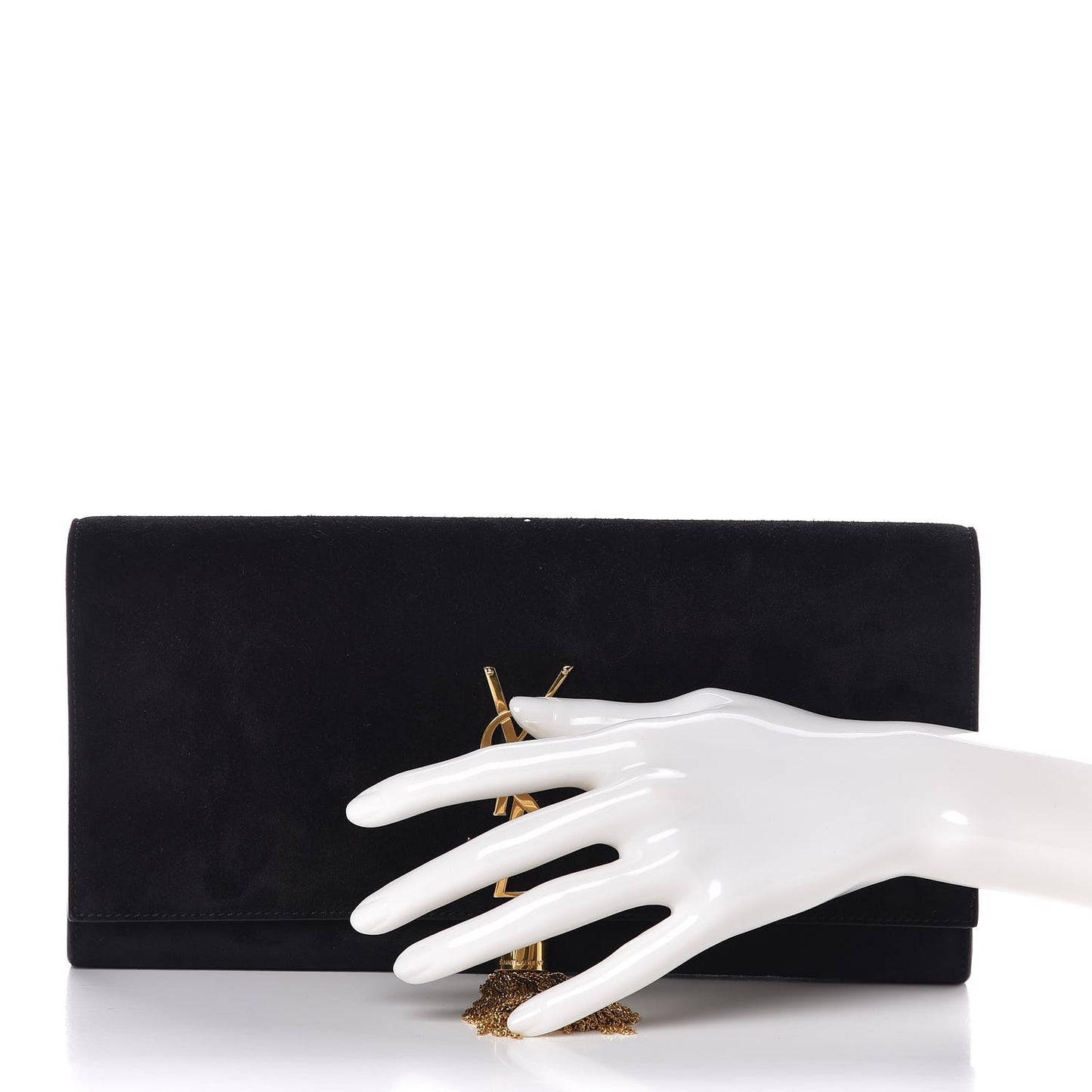 Suede Cassandre Tassel Clutch Black