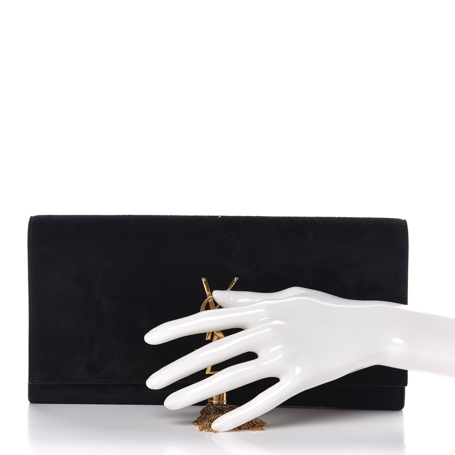Saint Laurent Suede Cassandre Tassel Clutch Black 2 of 6