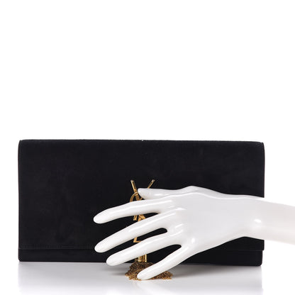 Saint Laurent Suede Cassandre Tassel Clutch Black 2 of 6