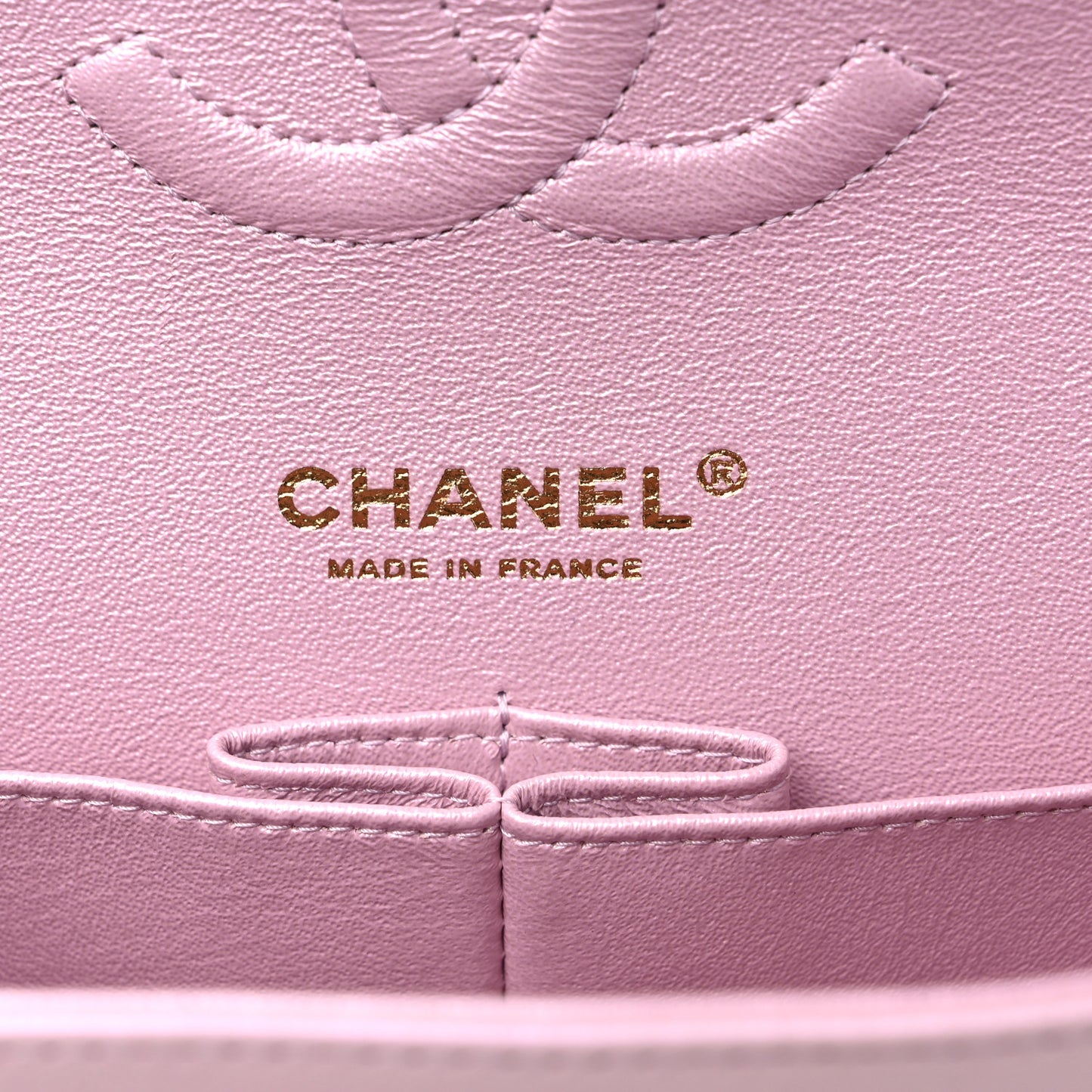 Iridescent Calfskin Quilted Medium Double Flap Light Pink