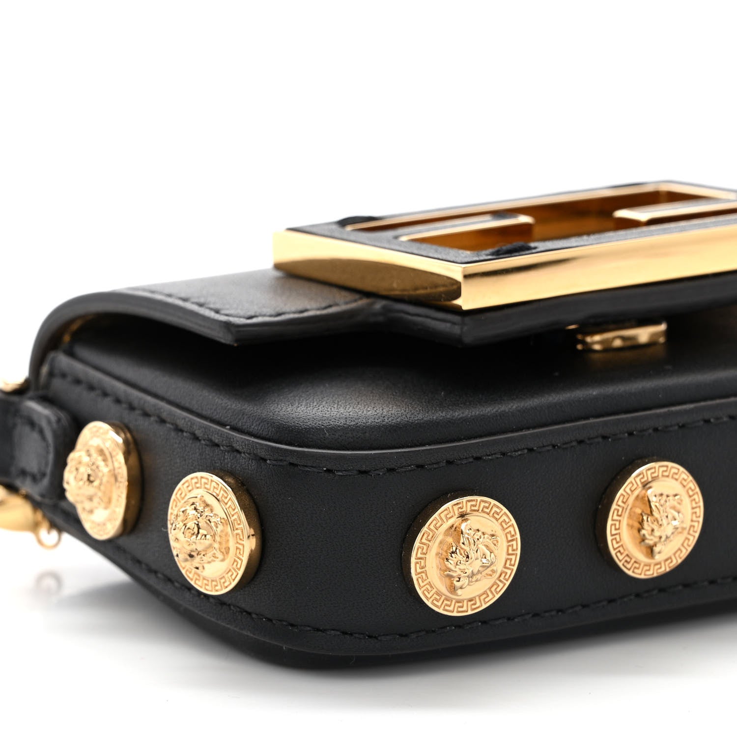 Fendi X VERSACE Vitello Seta Fendace Studded Nano Brooch Baguette Black 9 of 11