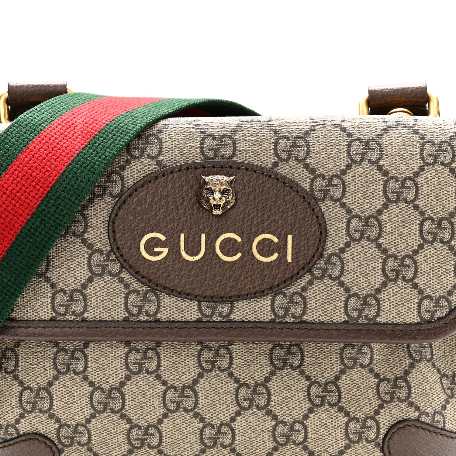 Gucci GG Supreme Monogram Web Small Neo Vintage Double Flap Messenger Bag Beige New Acero 8 of 11