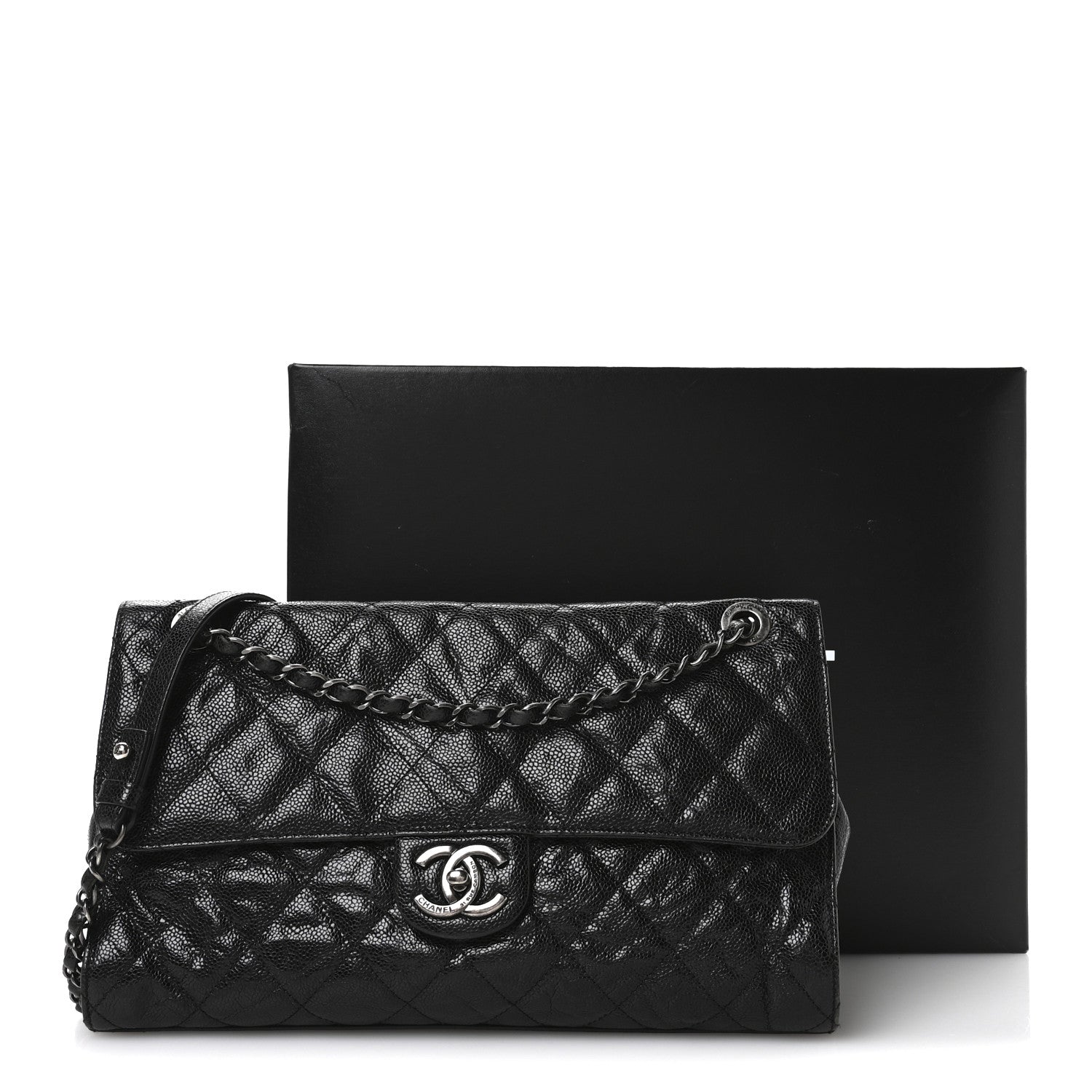 Chanel Crumpled Grained Calfskin Jumbo CC Crave Flap Black 11 of 13