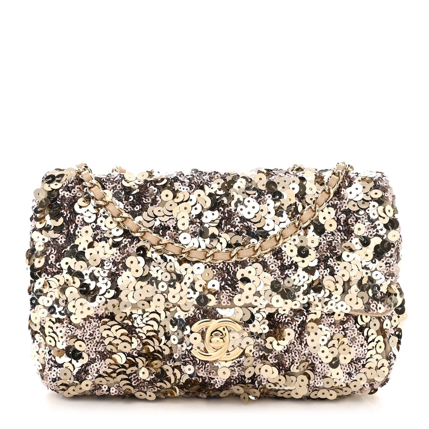 Sequin Lambskin Mini Flap Gold