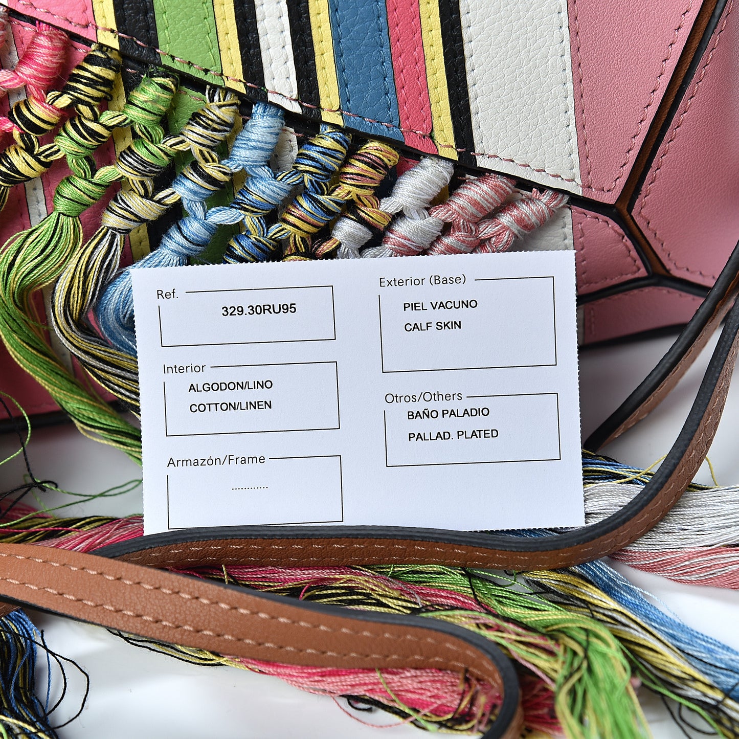 Calfskin Mini Fringe Puzzle Bag Pink Multicolor