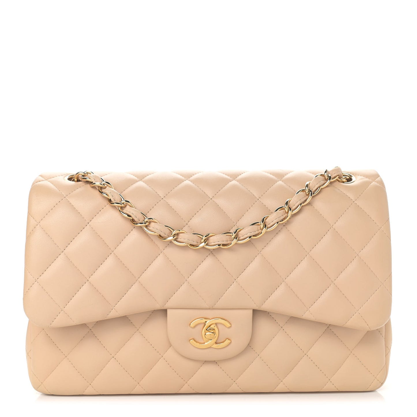 Lambskin Quilted Jumbo Double Flap Beige Clair