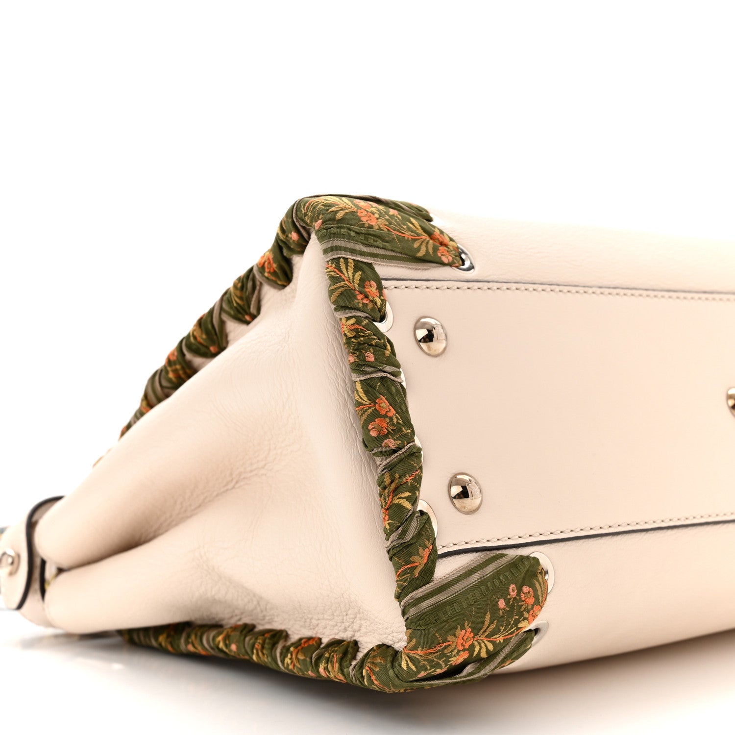 Fendi Vitello Seta Shiny Nappa Ribbon Lace Up Floral Medium Peekaboo Iconic Satchel Camelia Multicolor 9 of 10