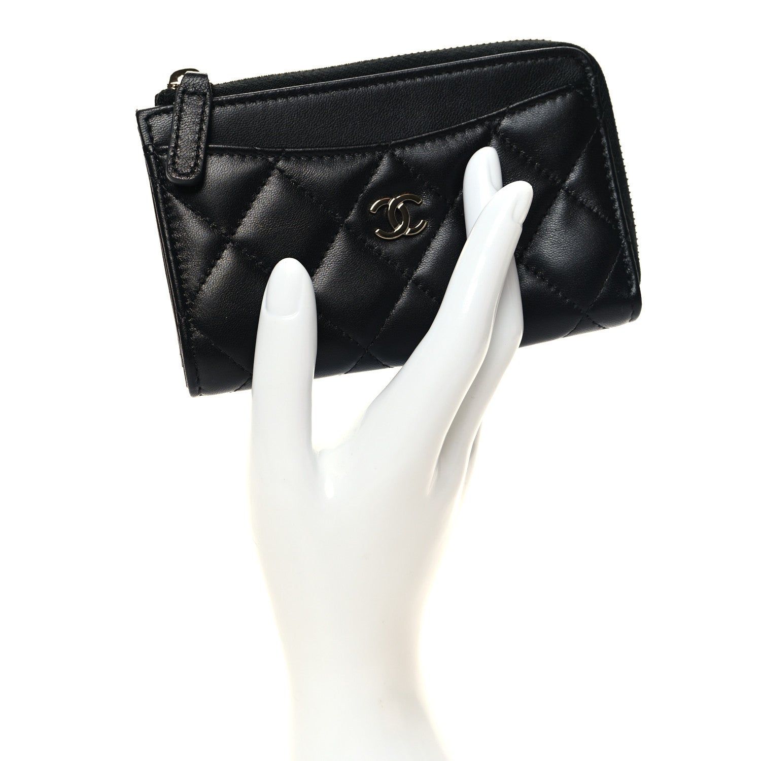 Chanel Lambskin Quilted Zip Card Holder Black 2 of 9