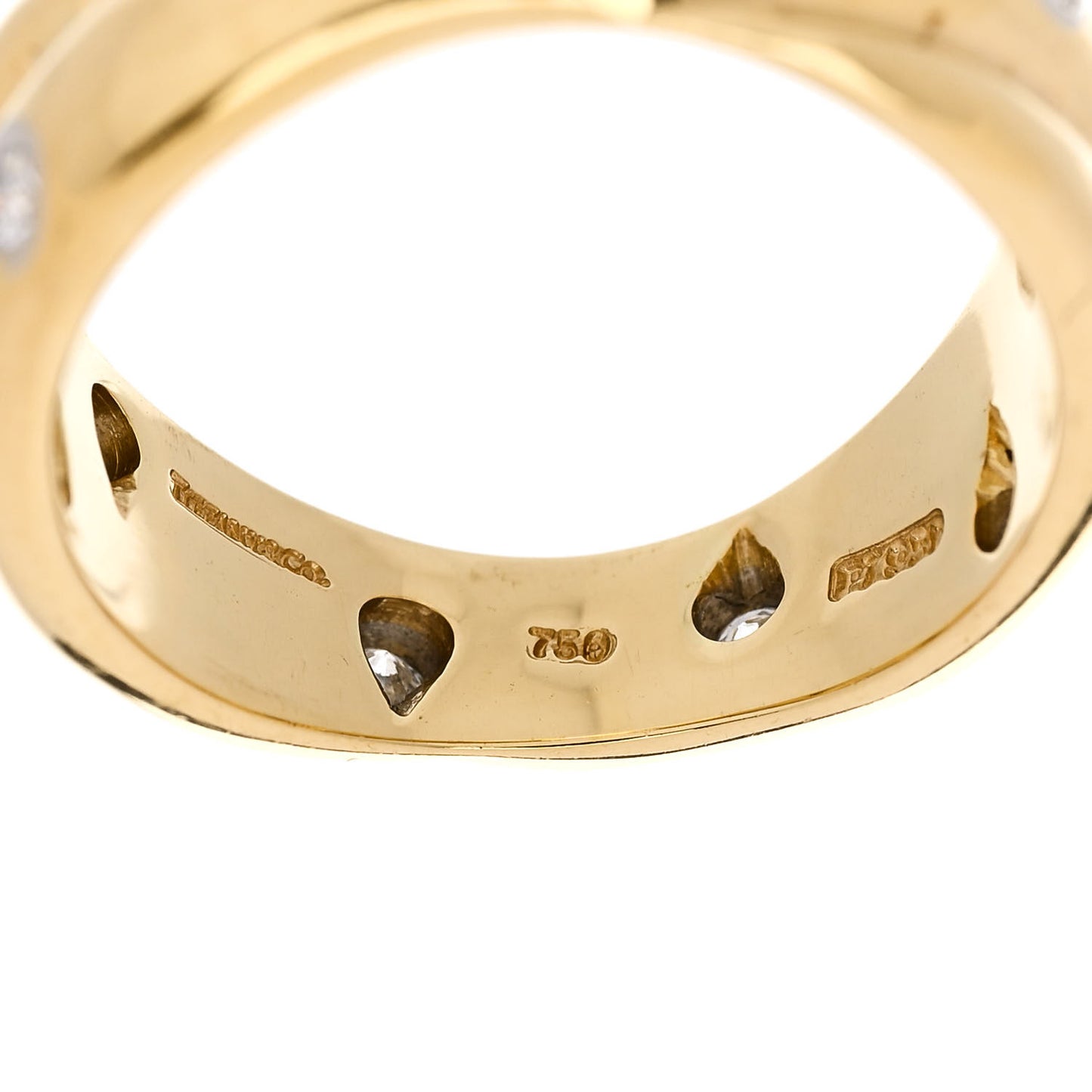18K Yellow Gold Platinum Diamond Etoile Twist Band Ring 52 6