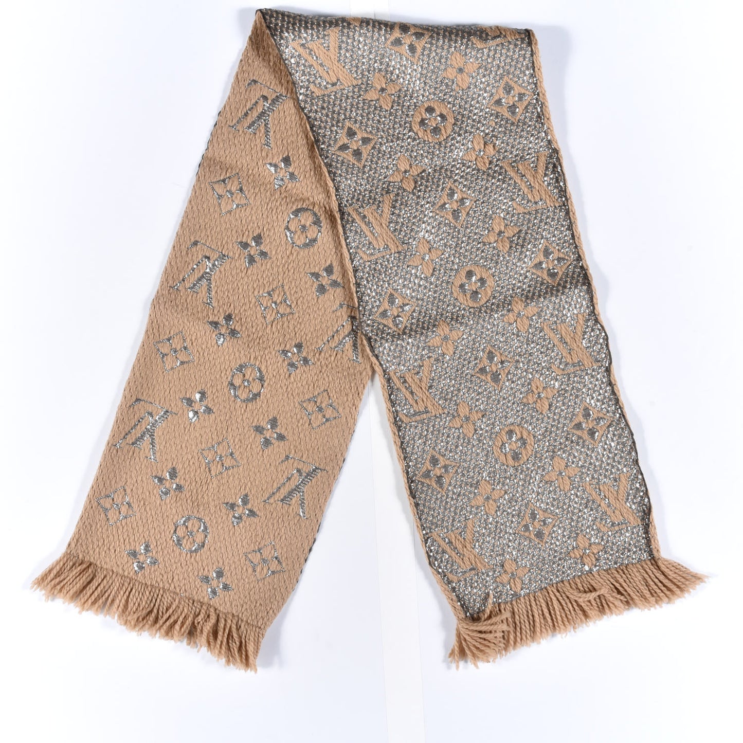 Wool Silk Logomania Shine Scarf Beige