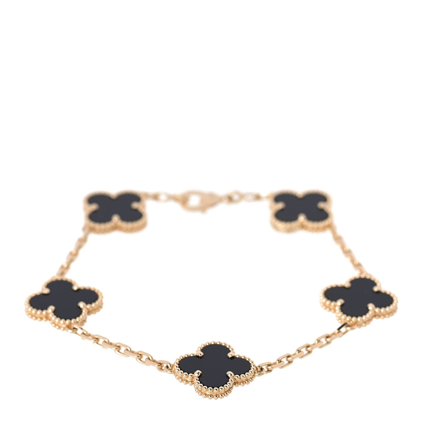 18K Yellow Gold Black Onyx 5 Motifs Vintage Alhambra Bracelet