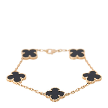 Van Cleef & Arpels 18K Yellow Gold Black Onyx 5 Motifs Vintage Alhambra Bracelet 1 of 6