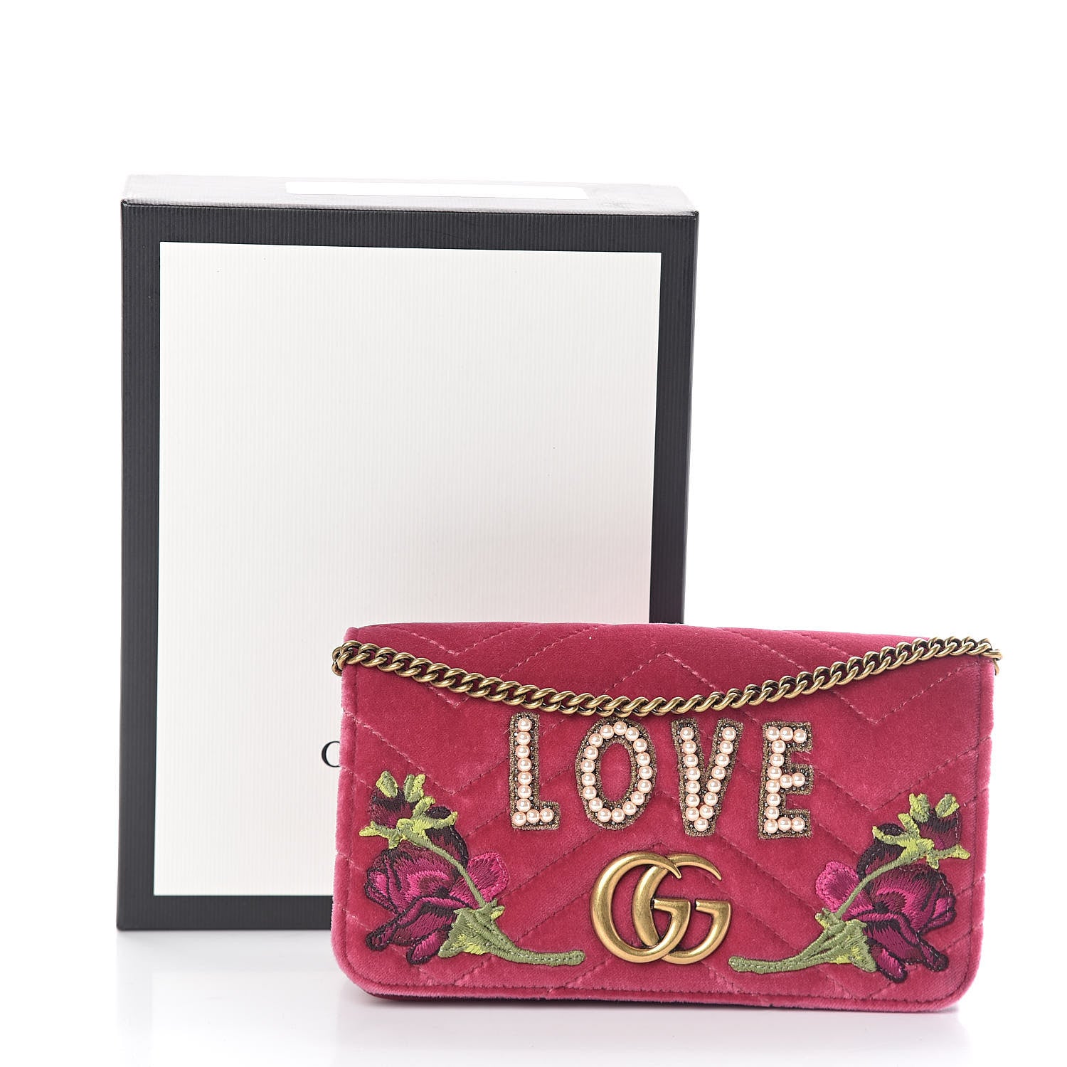 Gucci Velvet Matelasse Love Embroidered GG Marmont Mini Bag Light Raspberry Rose 9 of 9