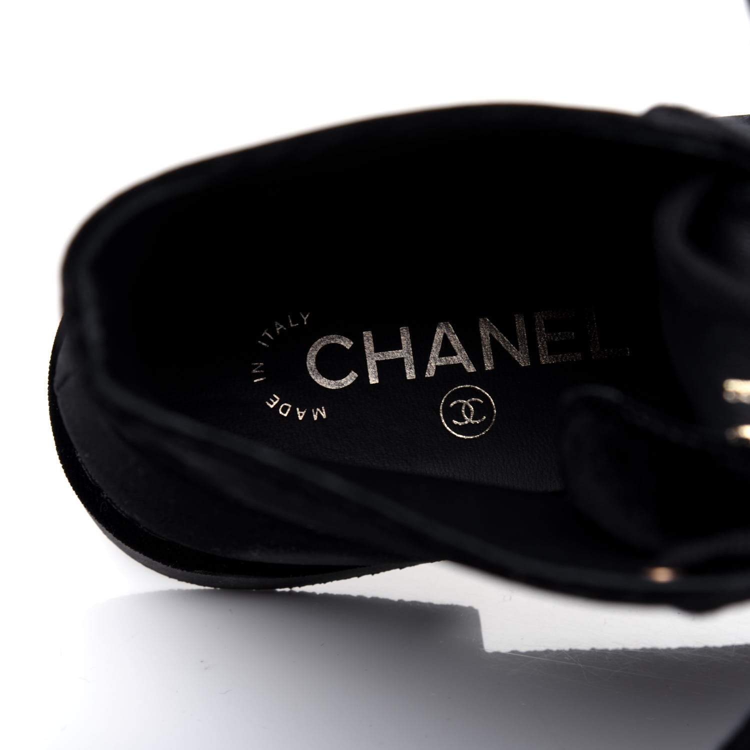 Chanel Velvet CC Lace Up Boots 36.5 Black 7 of 13