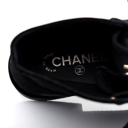 Chanel Velvet CC Lace Up Boots 36.5 Black 7 of 13