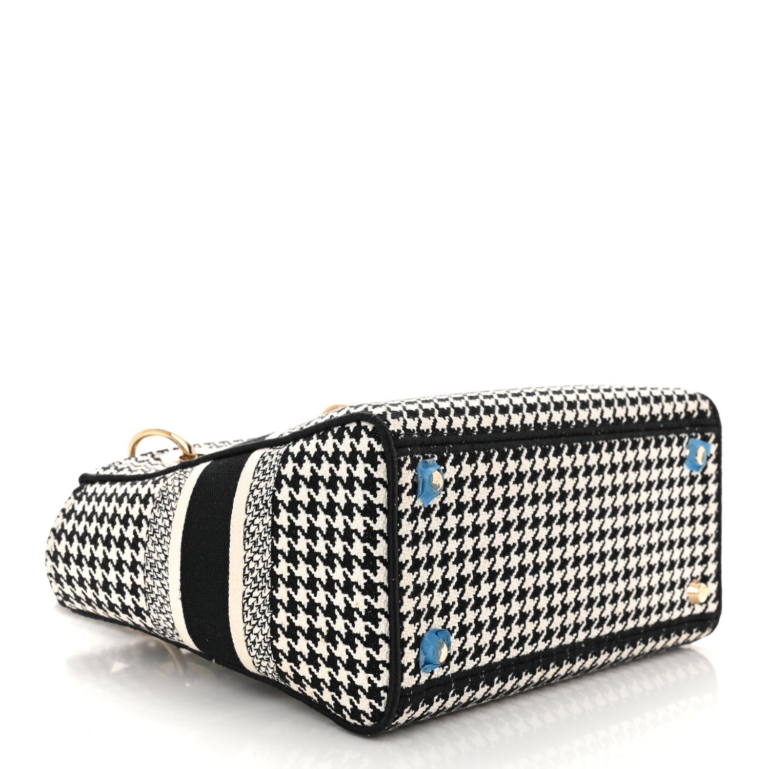 Christian Dior Canvas Houndstooth Embroidered Medium Lady D-Lite Black White 4 of 9
