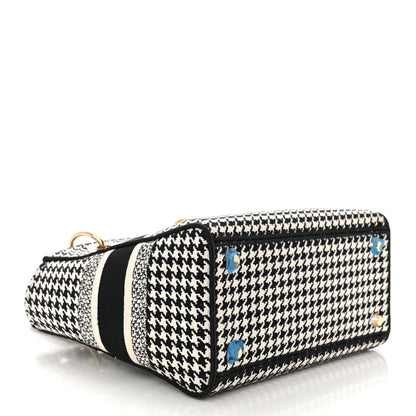 Christian Dior Canvas Houndstooth Embroidered Medium Lady D-Lite Black White 4 of 9