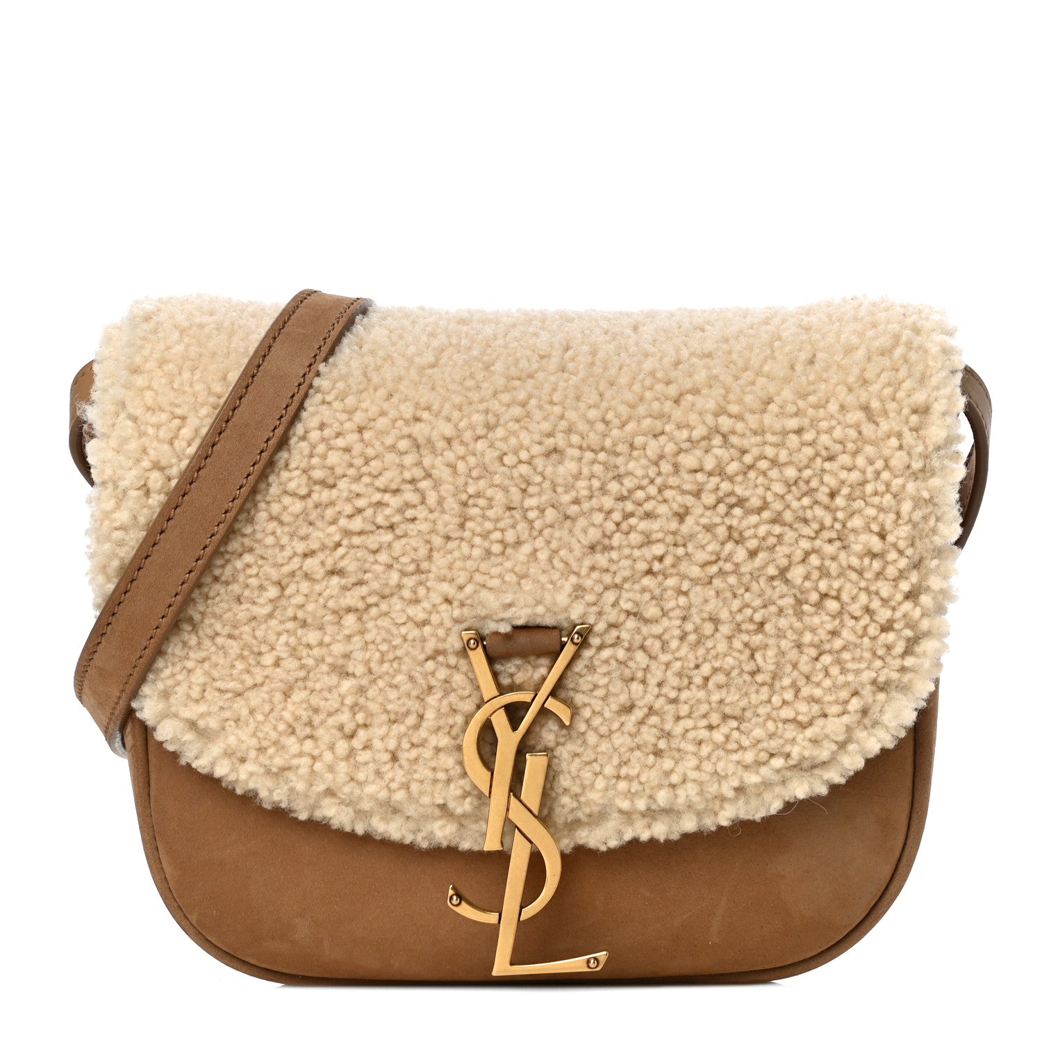 Saint Laurent Suede Shearling Small Kaia Satchel Natural Tan 1 of 11