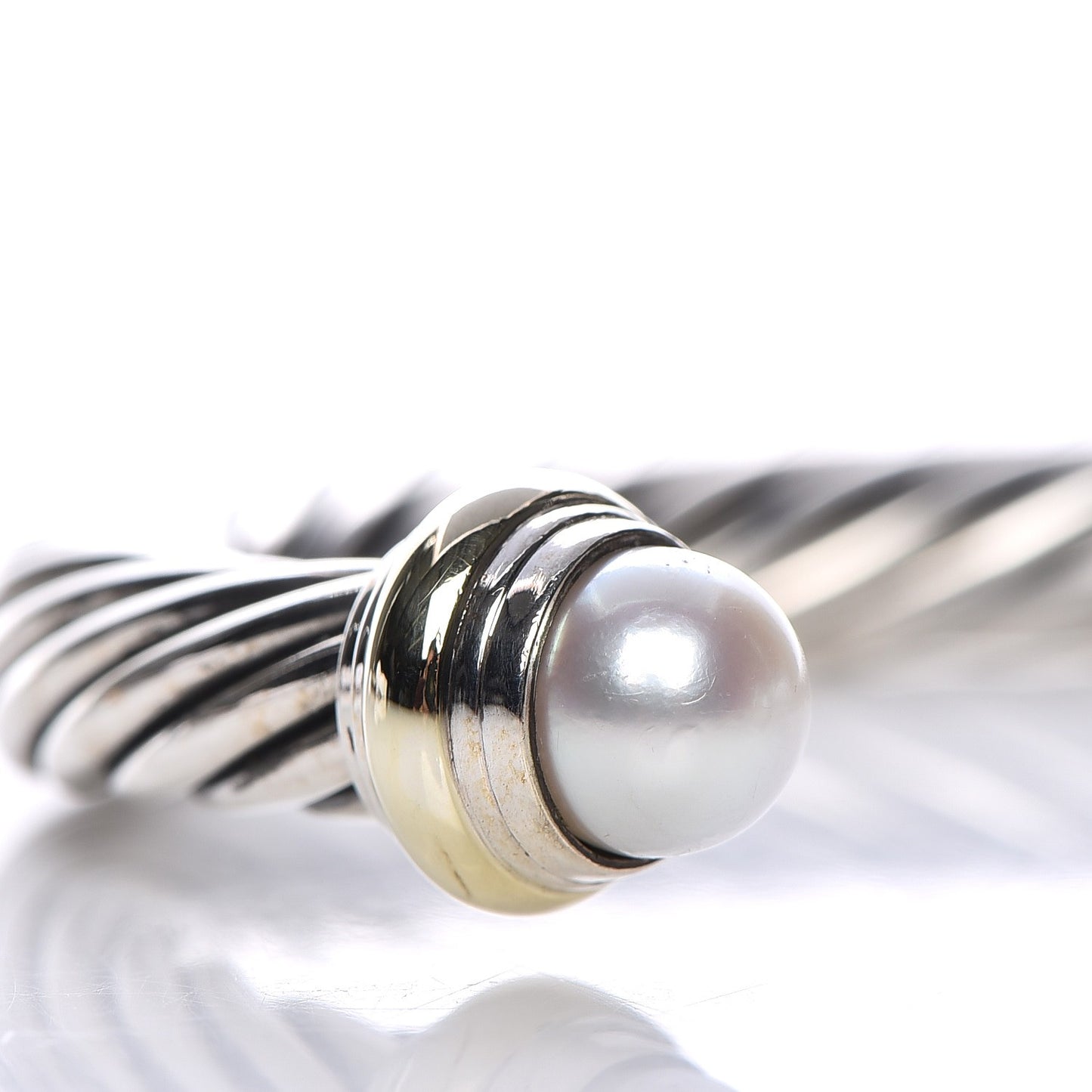 Sterling Silver 14K Yellow Gold Pearl 7mm Cable Classics Bracelet
