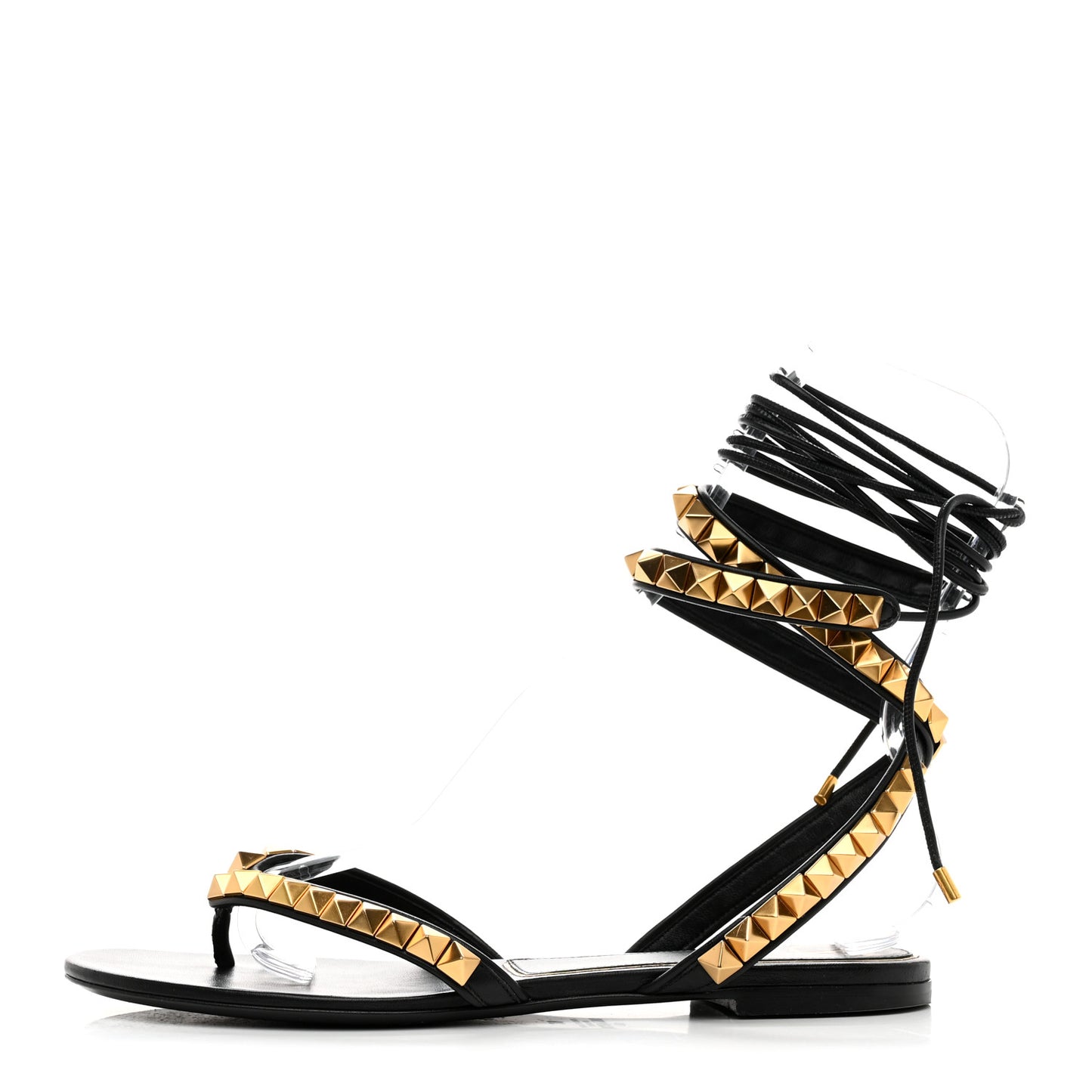 Calfskin Rockstud No Limit Gladiator Flat Thong Sandals 39 Black