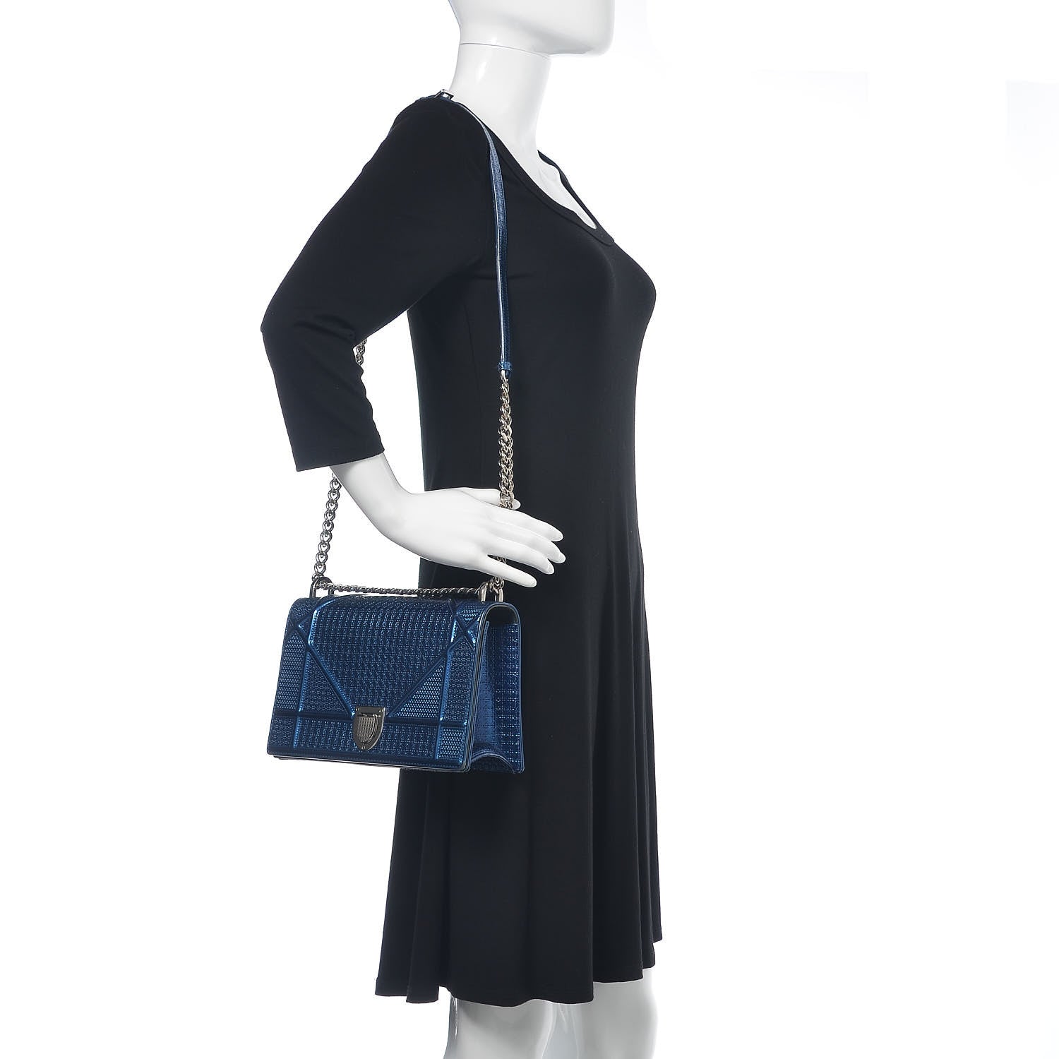 Christian Dior Metallic Patent Micro-Cannage Medium Diorama Flap Bag Blue 3 of 17