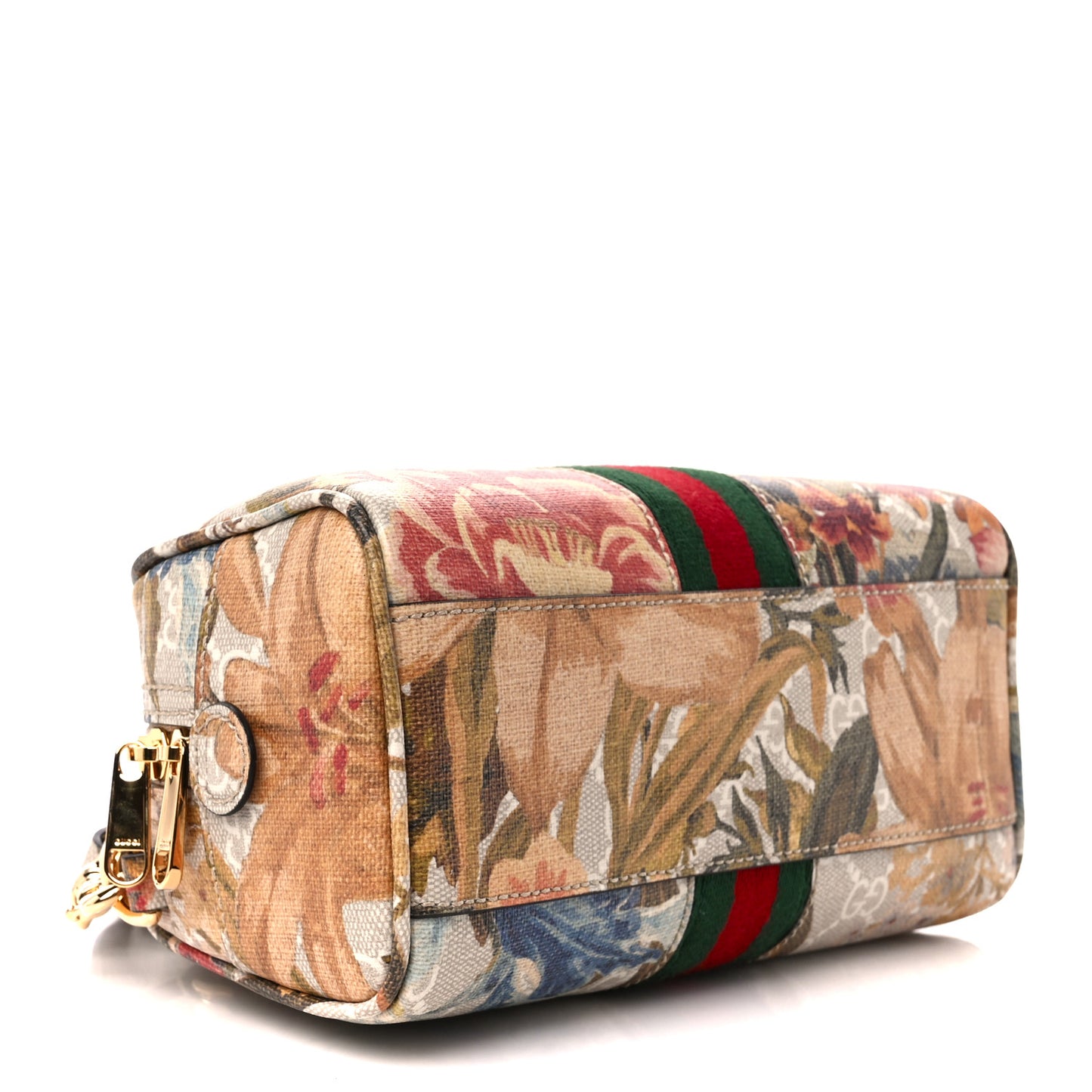 GG Supreme Monogram Water Flora Web Mini Ophidia Top Handle Bowler Bag Beige White Multicolor