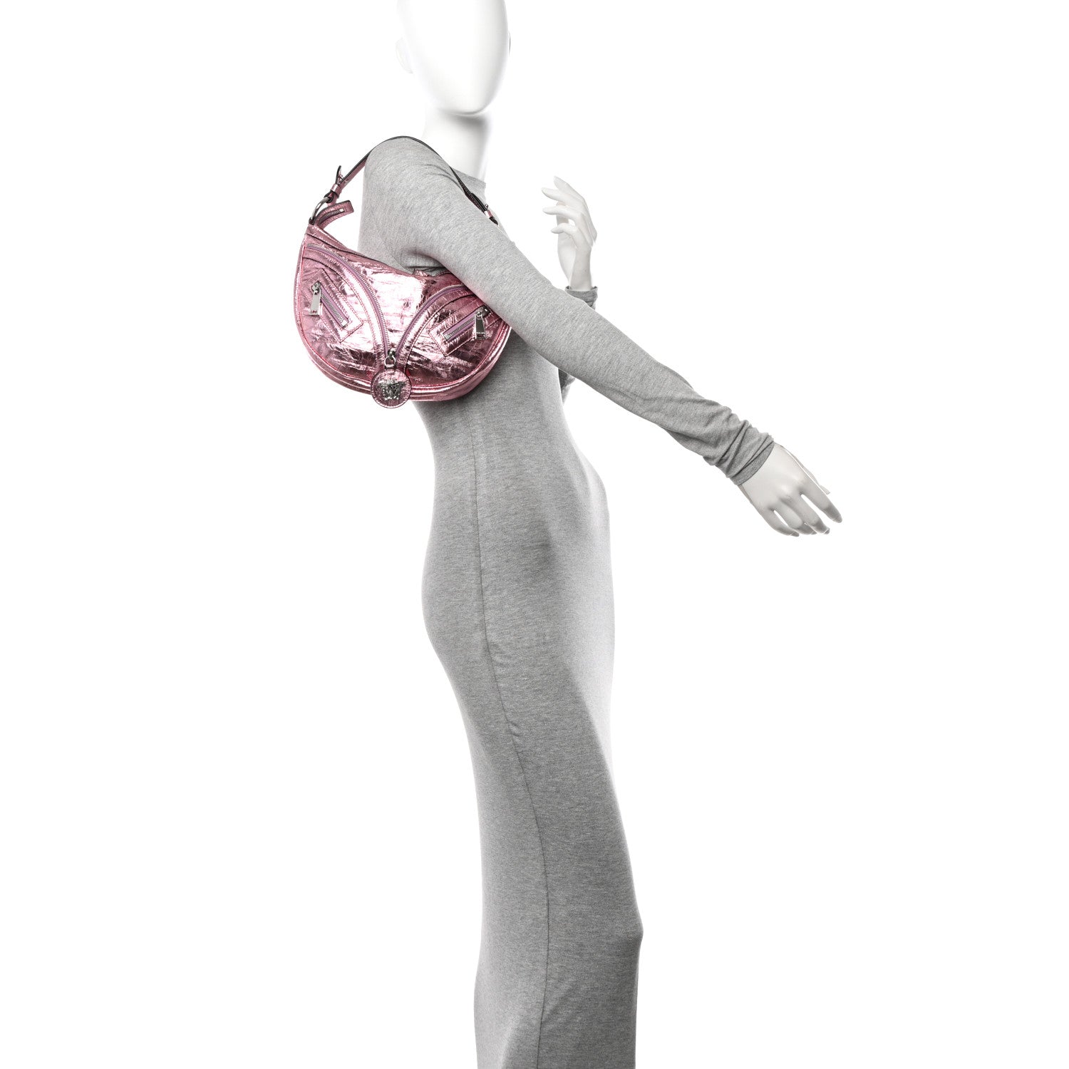Versace Metallic Calfskin Small Repeat Zip Hobo Pink 2 of 10