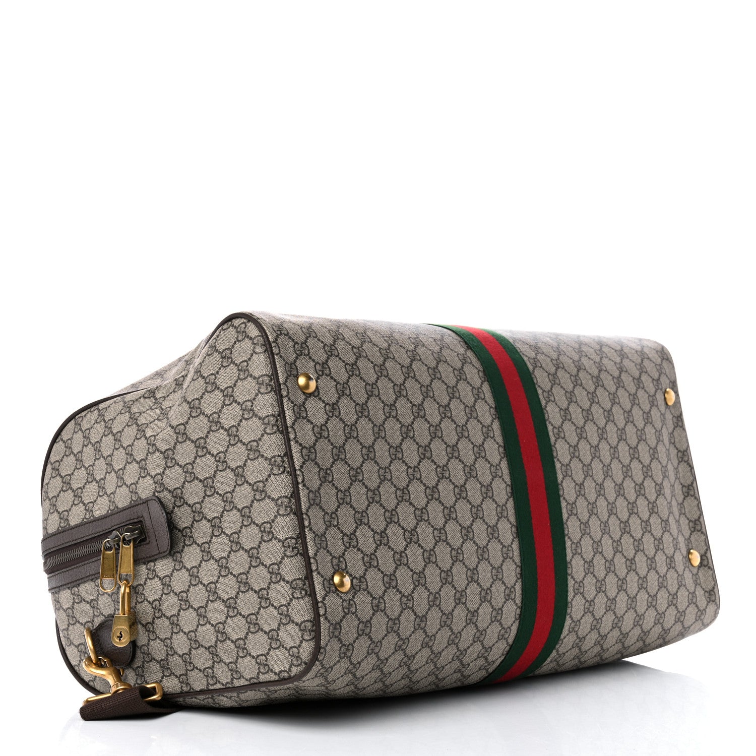 Gucci GG Supreme Monogram Textured Dollar Calfskin Web Large Savoy Duffle Bag Beige Ebony New Acero 4 of 11