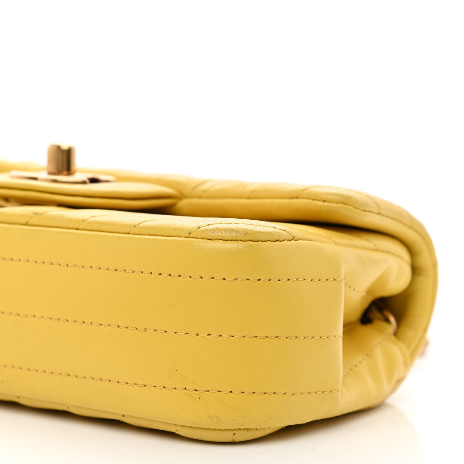 Chanel Lambskin Chevron Quilted Extra Mini Rectangular Flap Yellow 9 of 12