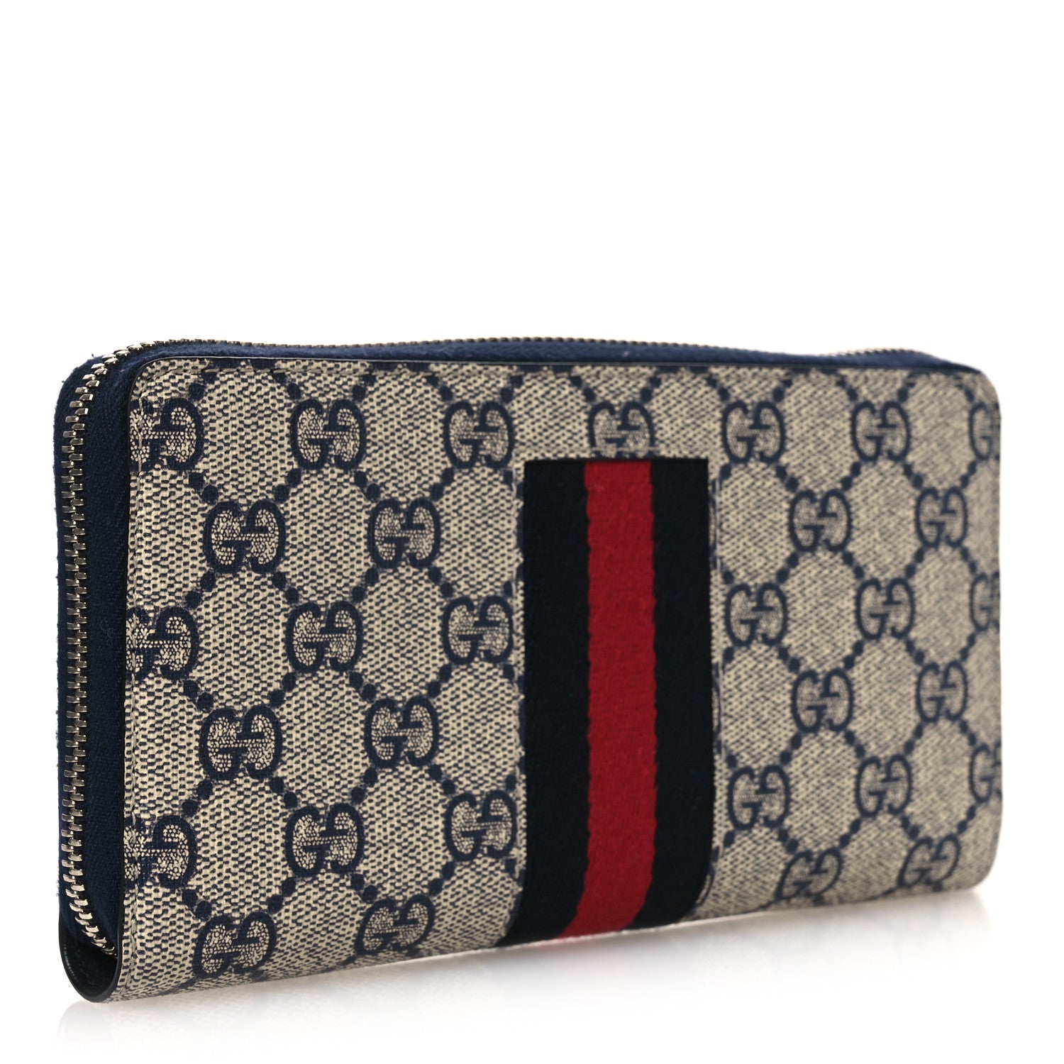 Gucci GG Supreme Monogram Web Zip Around Wallet Beige Blue 3 of 8