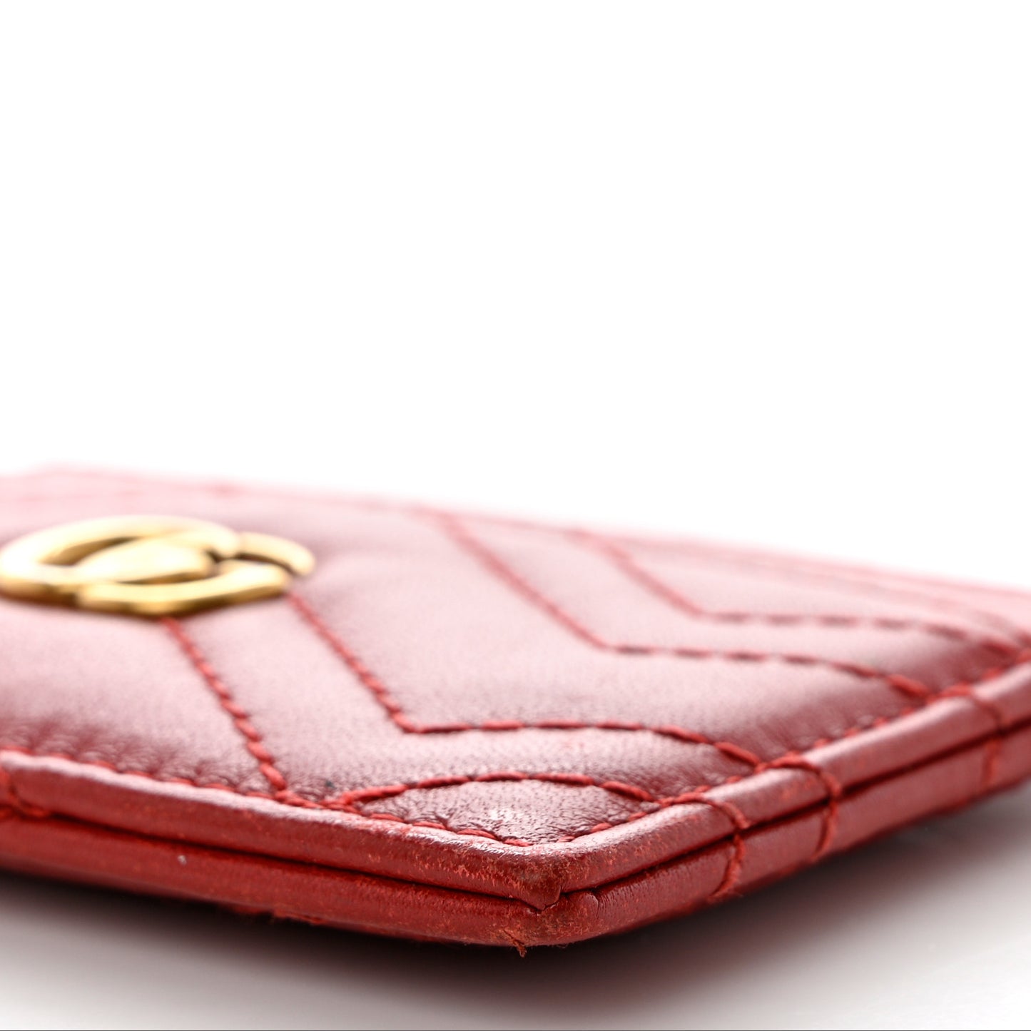 Calfskin Matelasse GG Marmont Card Holder Hibiscus Red