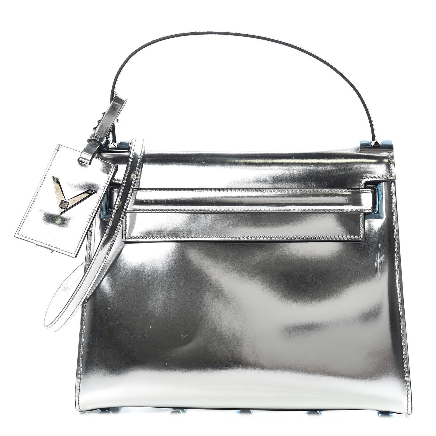 Metallic Patent Calfskin Medium My Rockstud Frame Bag Silver