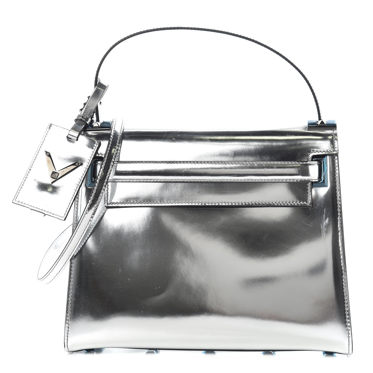Valentino Garavani Metallic Patent Calfskin Medium My Rockstud Frame Bag Silver 1 of 13