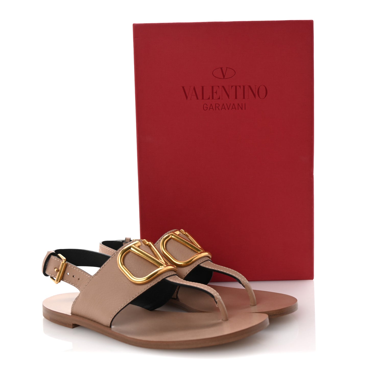 Grainy Cowhide Vlogo Slingback Flat Thong Sandals 35.5 Rose Cannelle