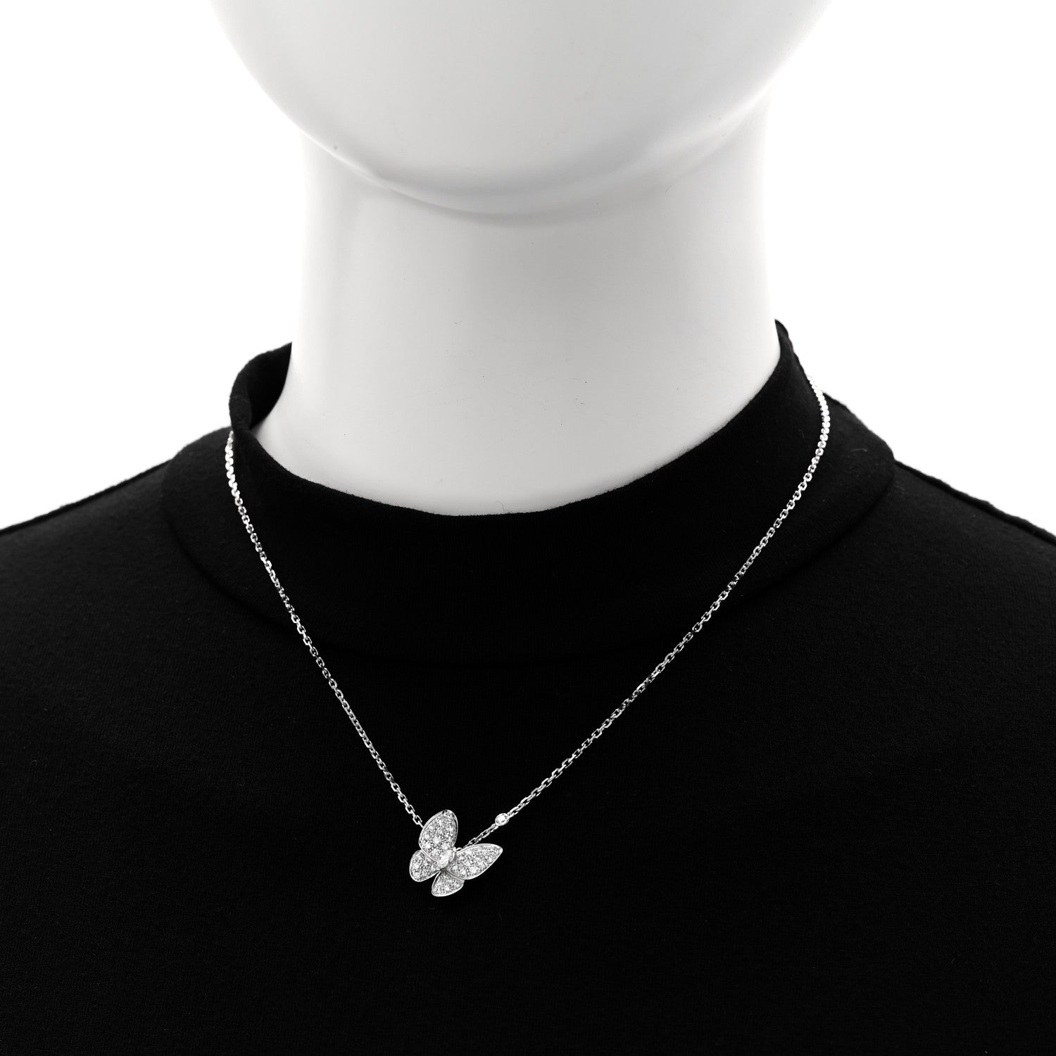 Van Cleef & Arpels 18K White Gold Diamond Two Butterfly Pendant Necklace 2 of 7