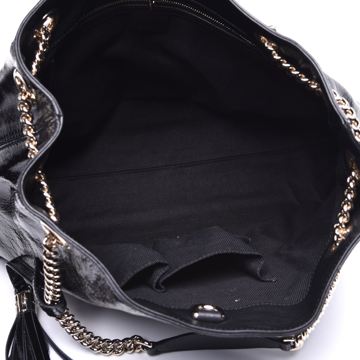 Patent Medium Soho Chain Shoulder Bag Black