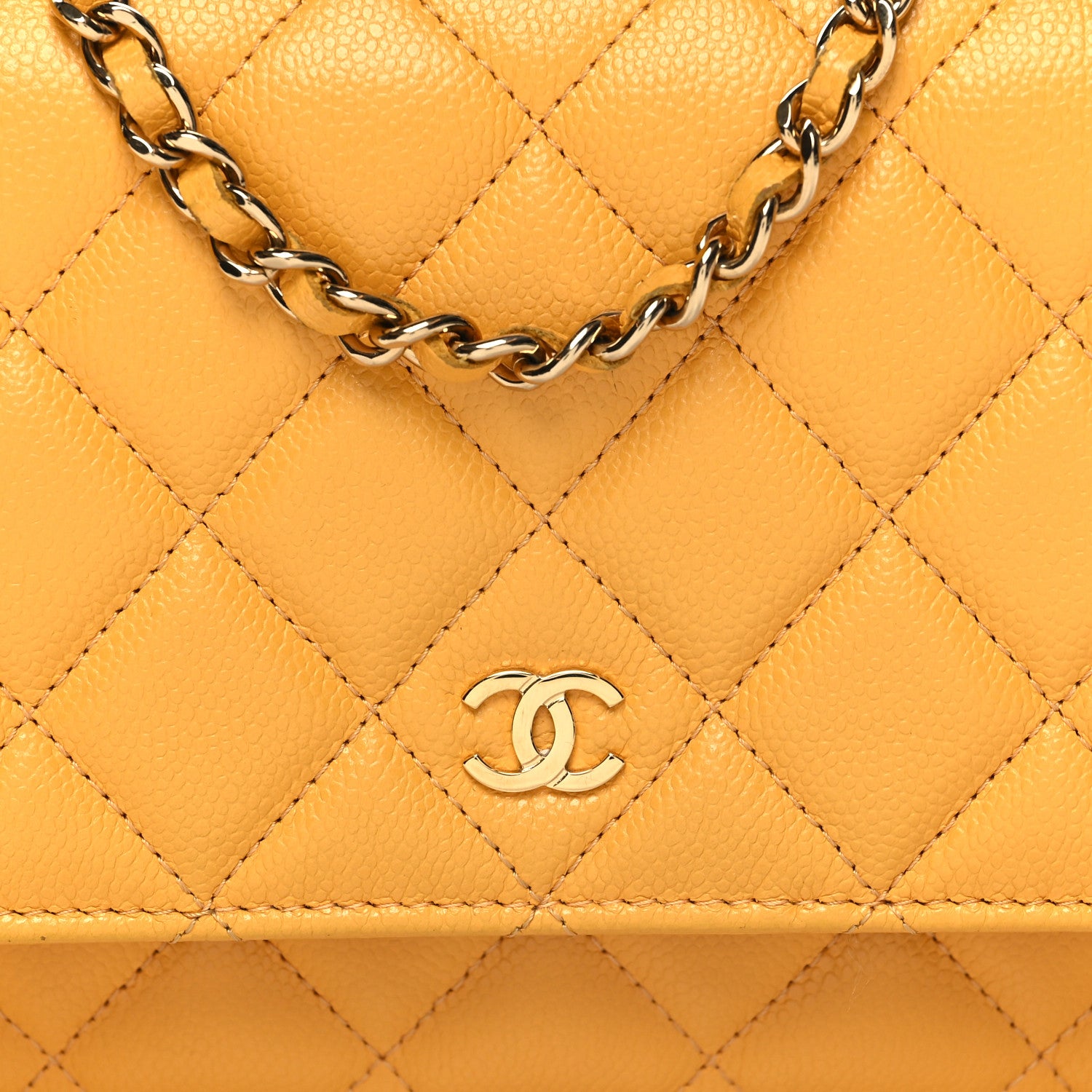 Chanel Caviar Quilted Wallet on Chain WOC Yellow 9 of 13