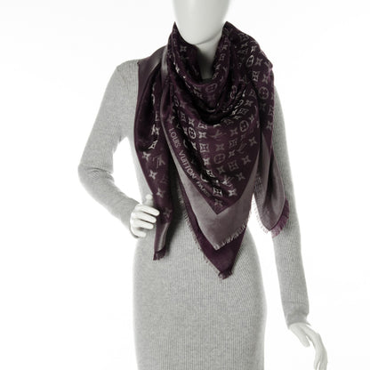 Louis Vuitton Silk Lurex Wool Monogram Shine Shawl Amarante 2 of 6