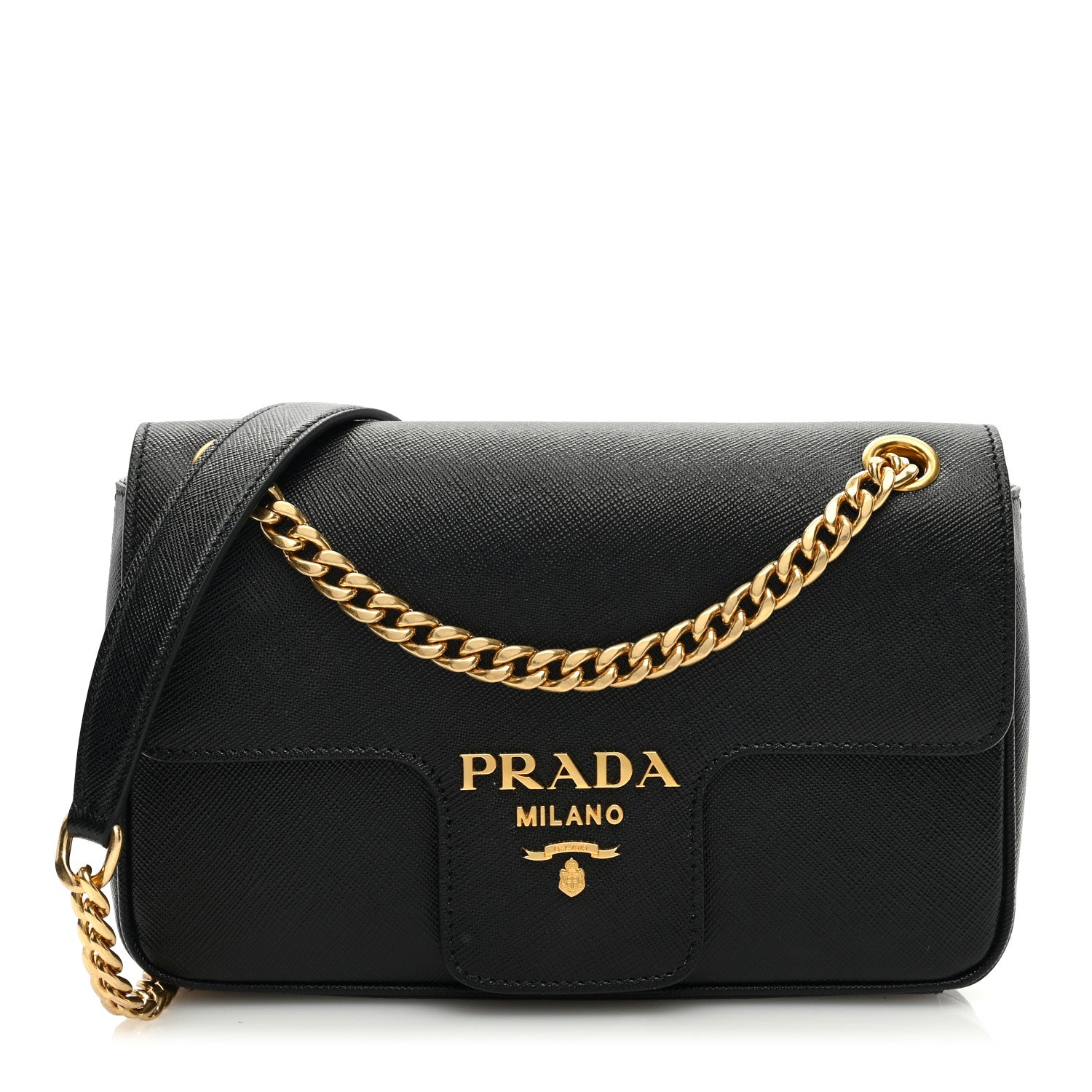 Prada Saffiano Flap Shoulder Bag Black 1 of 9