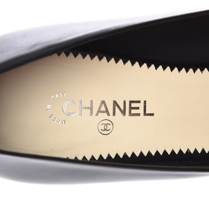 Chanel Lambskin Satin Cap Toe Pearl Pumps 38 Black 7 of 8
