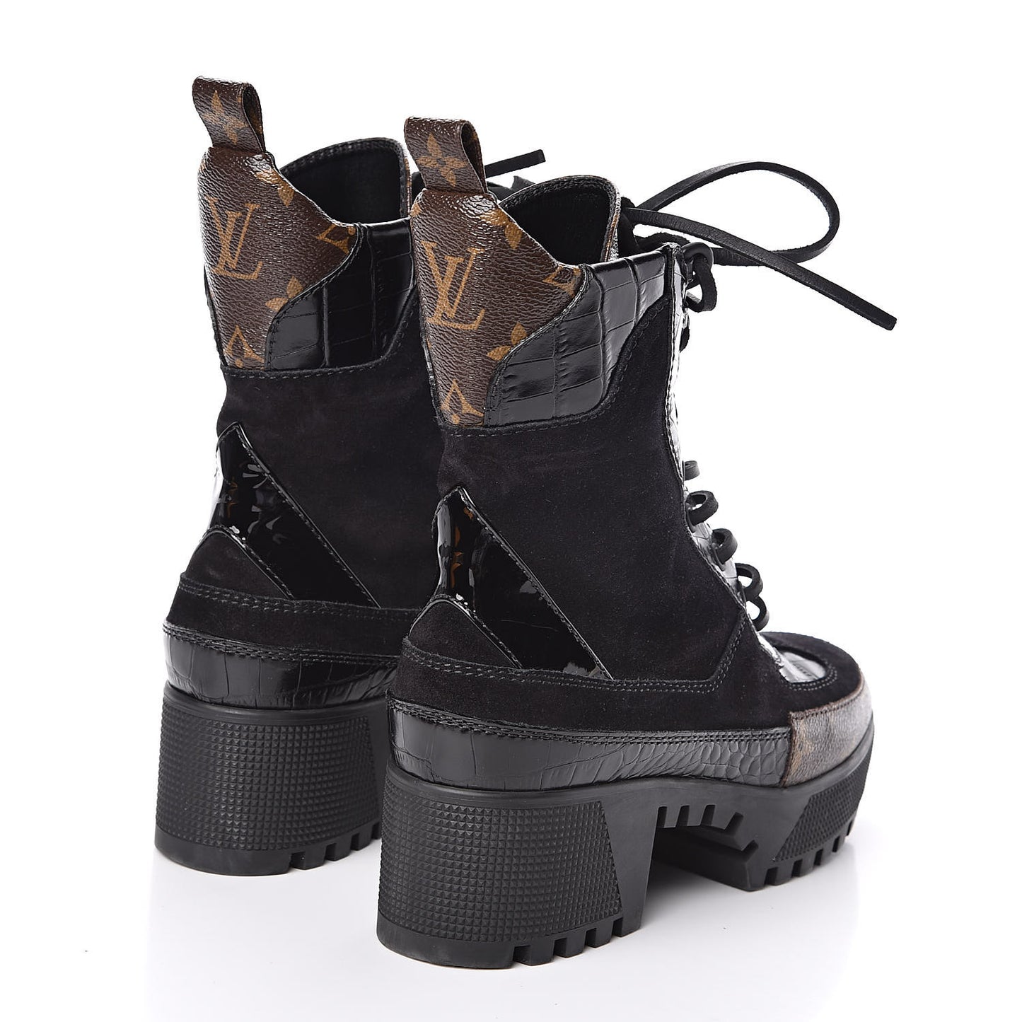 Suede Calfskin Monogram Laureate Platform Desert Boots 36 Black