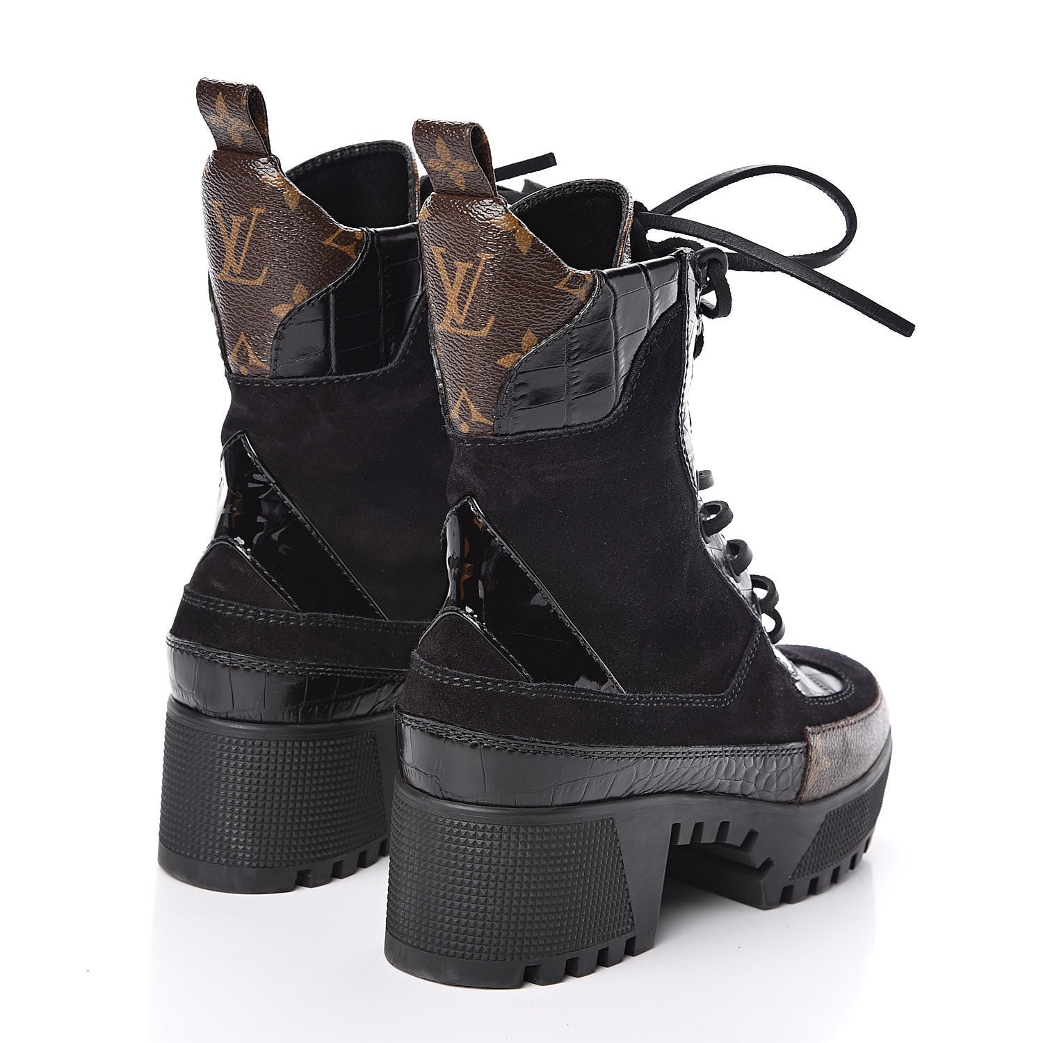 Louis Vuitton Suede Calfskin Monogram Laureate Platform Desert Boots 36 Black 4 of 7