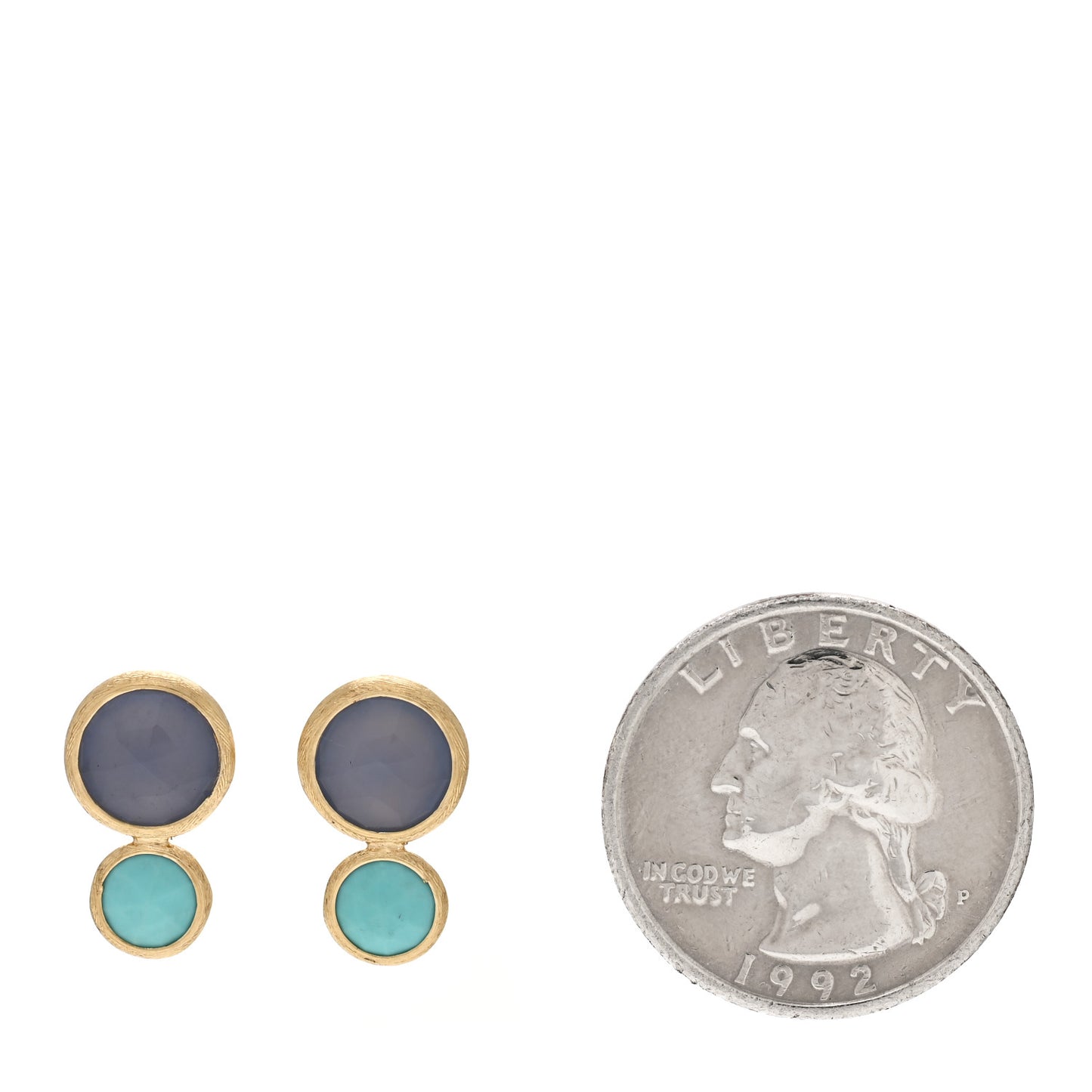 18K Yellow Gold Turquoise Chalcedony Jaipur Stud Earrings