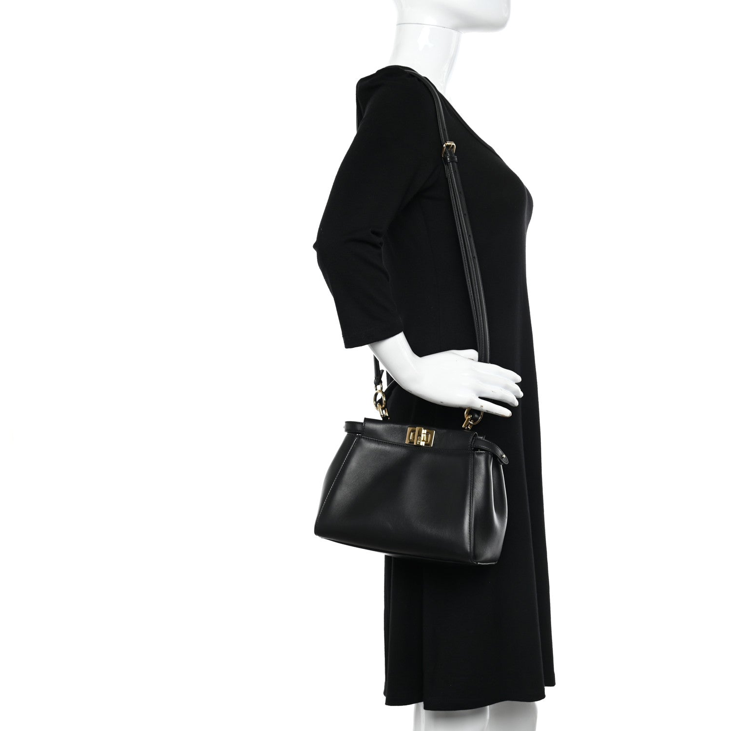 Fendi Nappa Stacked Bar Mini Peekaboo Iconic Satchel Black 2 of 12