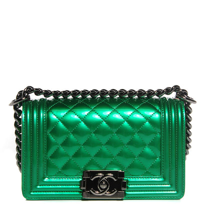 Chanel Metallic Patent Calfskin Quilted Small Boy Flap Green 1 of 7