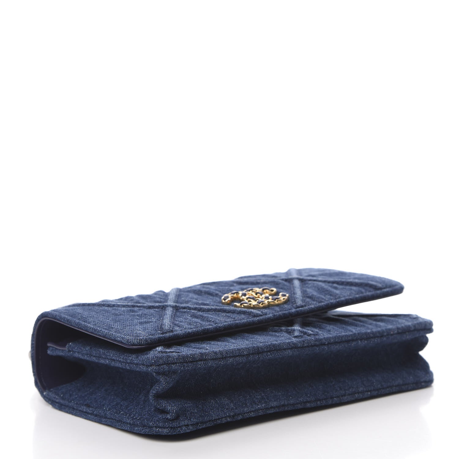 Chanel Denim Quilted 19 Wallet On Chain WOC Blue 4 of 13